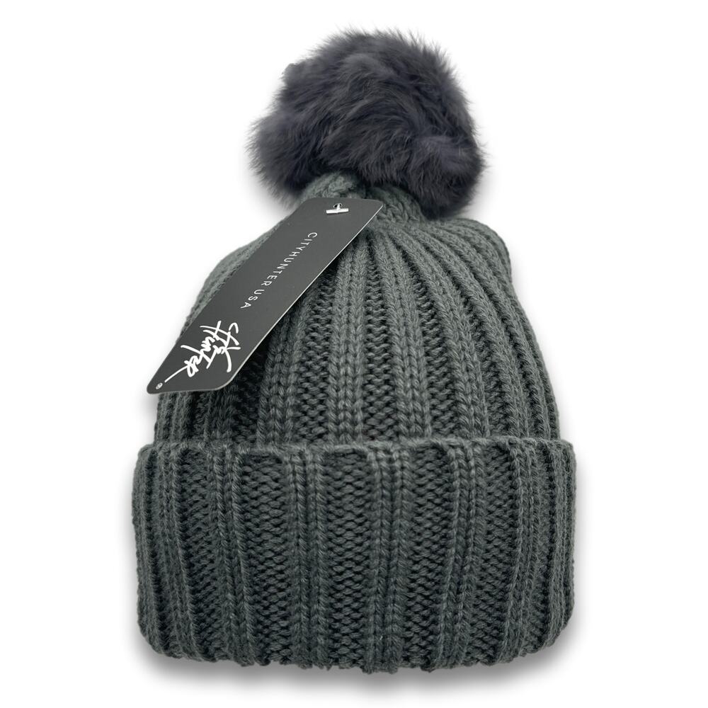 Knit Cable POM Beanie Thick Warm Soft Long Cuffed Ski Cap Winter Snowboard Hat